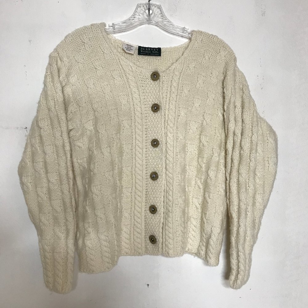 Blarney Woolen Mills Ireland 100% Wool Unique Cable Design Short Cardigan Size M